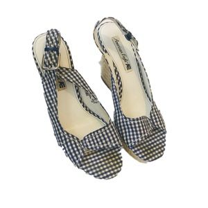 American Eagle Gingham Espadrille Blue & White Wicker Preppy Y2K Wedges